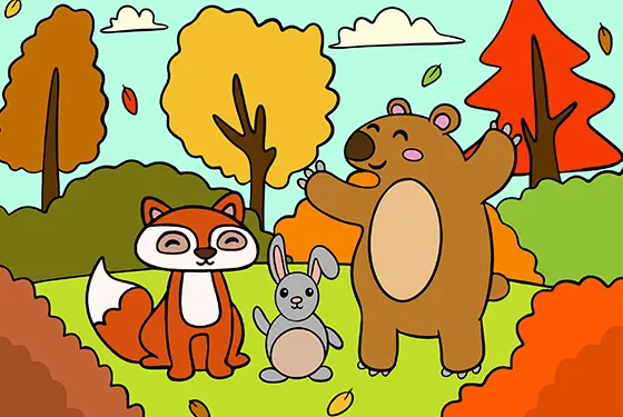 Animals In The Autumn Forest Coloring Page