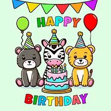 Animals With Birthday Cake Printable