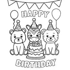 Animals With Birthday Cake Printable Black & White