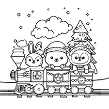 Animals On A Festive Train  Coloring Page Black & White