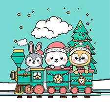 Animals On A Festive Train Coloring Page