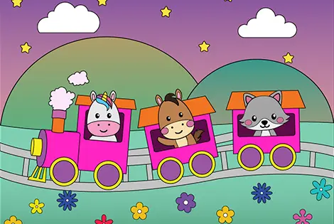 Animals In A Steam Locomotive Wagon Coloring Page