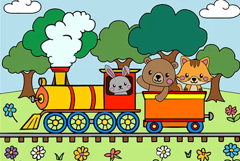 Animals On A Train Ride Coloring Page