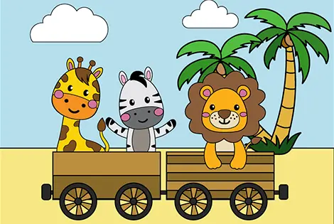 Animals On A Wagon Coloring Page