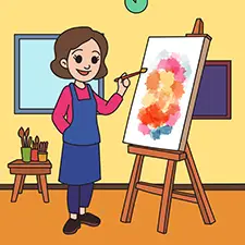 Female Art Teacher Painting On A Canvas Coloring Page