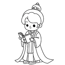 Asian Prince With A Book Coloring Page