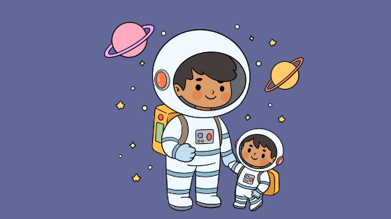 Astronaut Dad And Child Coloring Page