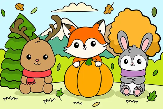 Autumn Animals Coloring Page