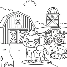 Baby Cow At The Farm Coloring Page