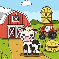 Baby Cow At The Farm Coloring Page