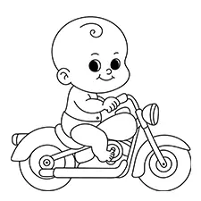 Baby Driving A Cruiser Motorcycle Coloring Page 