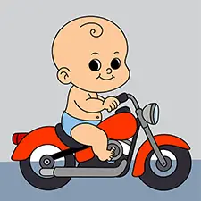 Baby Driving A Cruiser Motorcycle Coloring Page 