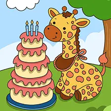 Baby Giraffe With A Tall Cake Coloring Page