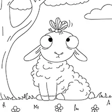 Baby Lamb With A Butterfly Coloring Page