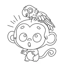 Baby Monkey With A Parrot Coloring Page