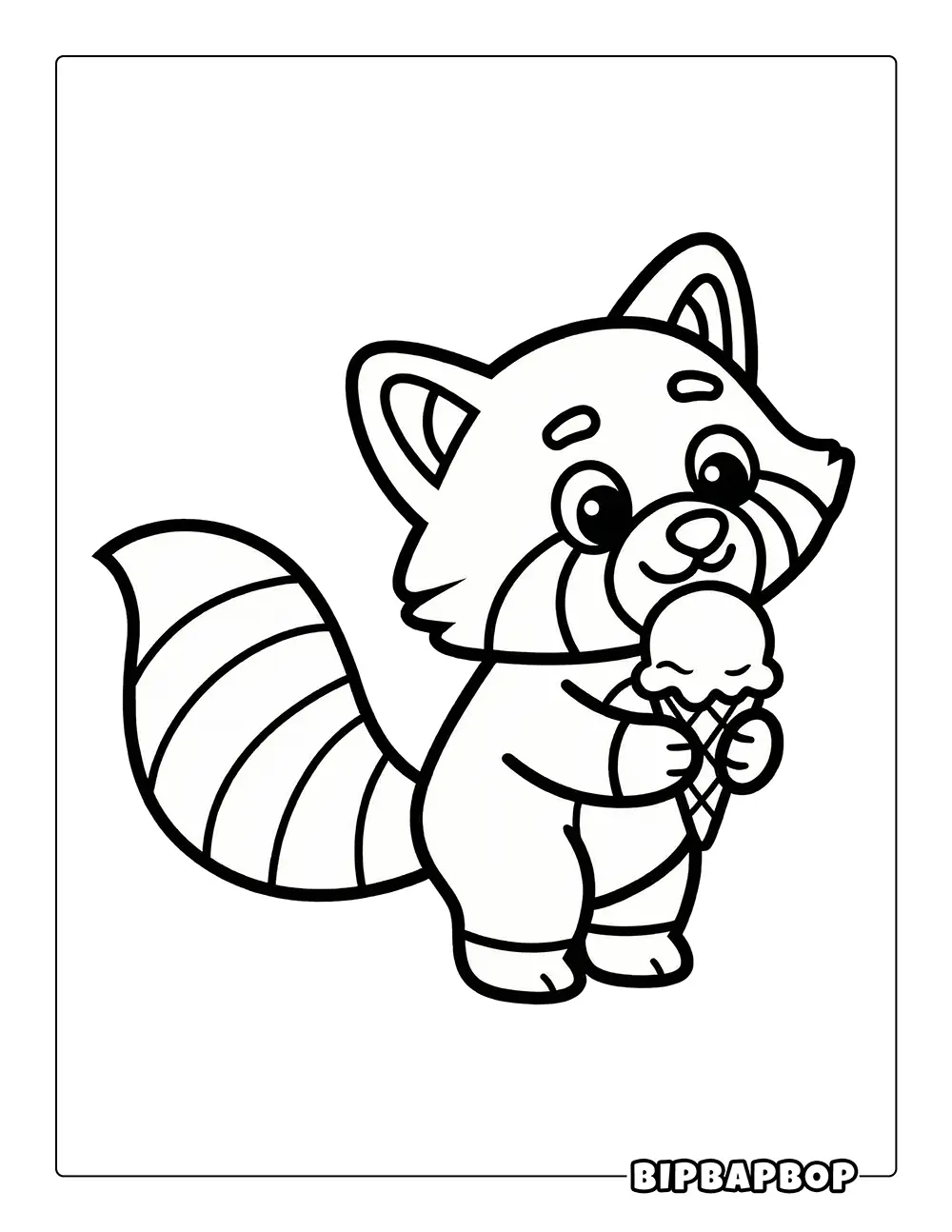 Baby Raccoon Eating Ice Cream Coloring Page