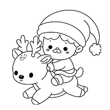 Baby Santa On A Baby Reindeer Coloring Page