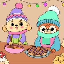 Animals Baking Holiday Desserts Coloring Page