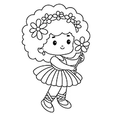 Ballerina Holding A Flower Coloring Page