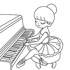 Ballerina Playing A Piano Coloring Page