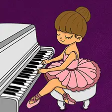 Ballerina Playing A Piano Coloring Page