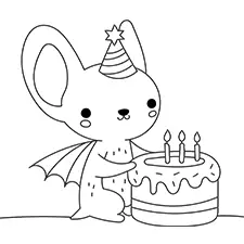 Bat With A Birthday Cake Coloring Page