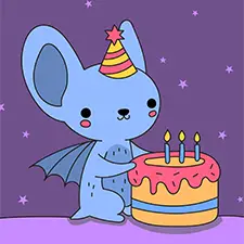 Bat With A Birthday Cake Coloring Page