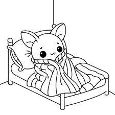 Bat With A Blanket On The Bed Coloring Page