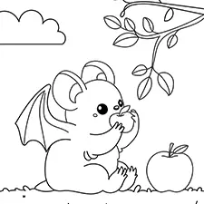 Bat Eating An Apple Coloring Page