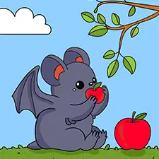 Bat Eating An Apple Coloring Page