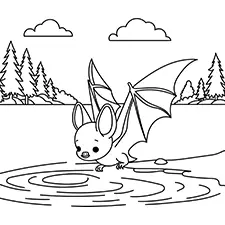 Bat By The Lake Coloring Page