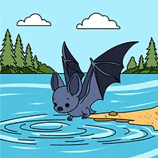 Bat By The Lake Coloring Page