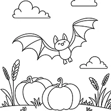 Bat Over A Pumpkin Field Coloring Page