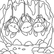 Bats Sleeping In A Cave Coloring Page