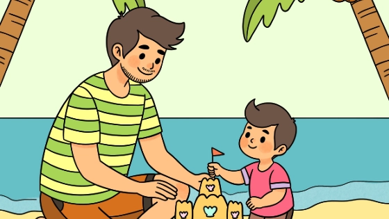 Dad And Child At The Beach Coloring Page