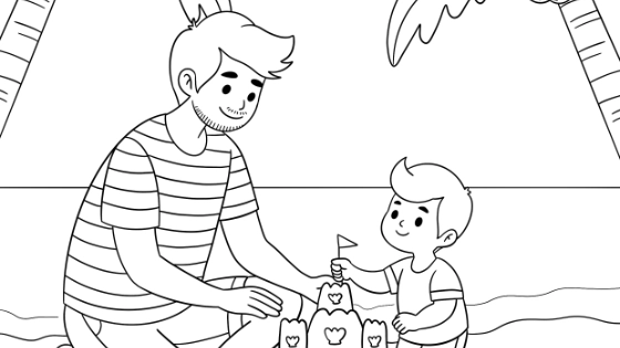 Dad And Child At The Beach Coloring Page