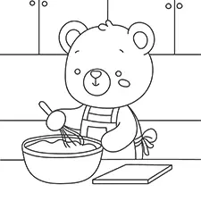 Bear Baking In The Kitchen Coloring Page