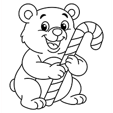 Bear With Candy Cane Coloring Page