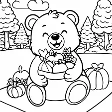 Bear With A Cornucopia Coloring Page Black & White