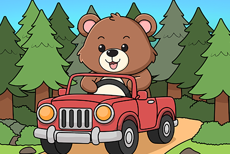 Bear Driving A Car  Coloring Page