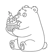 Bear Eating A Cupcake Coloring Page