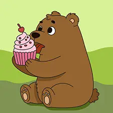 Bear Eating A Cupcake Coloring Page