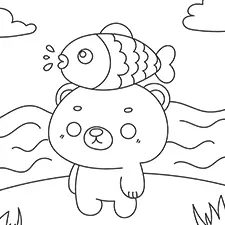 Bear With A Fish On Its Head Coloring Page