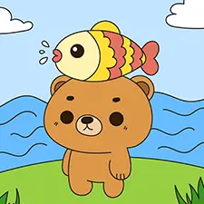 Bear With A Fish On Its Head Coloring Page