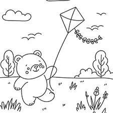 Bear Flying A Kite Coloring Page