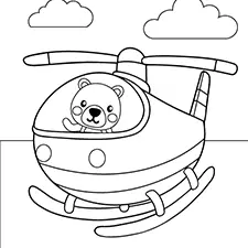 Bear Helicopter Pilot Coloring Page Black & White
