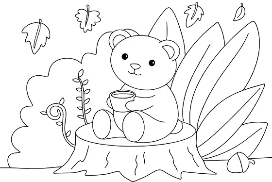 Bear With A Hot Chocolate Coloring Page Black & White