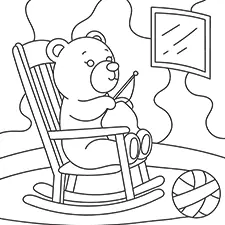 Bear Knitting On A Rocking Chair Coloring Page