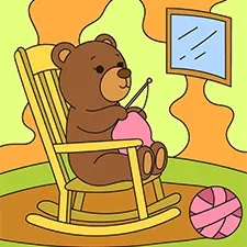 Bear Knitting On A Rocking Chair Coloring Page