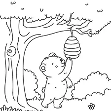 Bear Reaching A Bee Hive Coloring Page